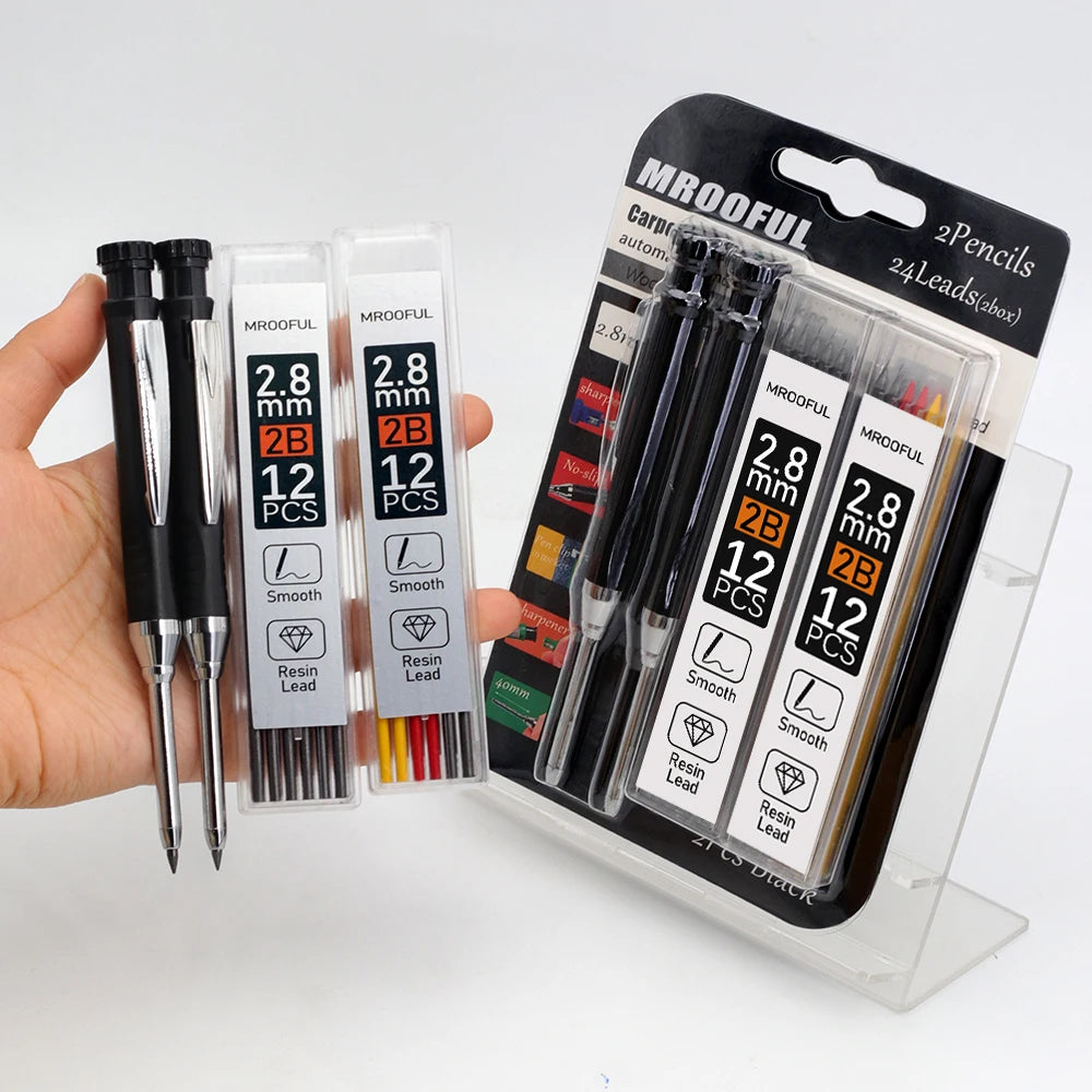 Professional Woodworking Pencil Card Set with 2.8mm Refills Lead, Deep Hole Marking and Drawing Tool, for Carpenters Engineering