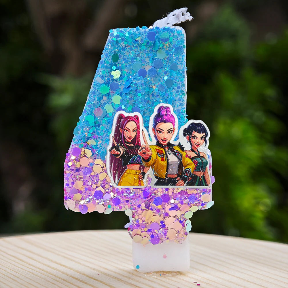 New Kpop Demon Hunters Theme Candle Number 0-9 Birthday Party Cake Decoration Cartoon Baby Shower Supplies Kids Gifts