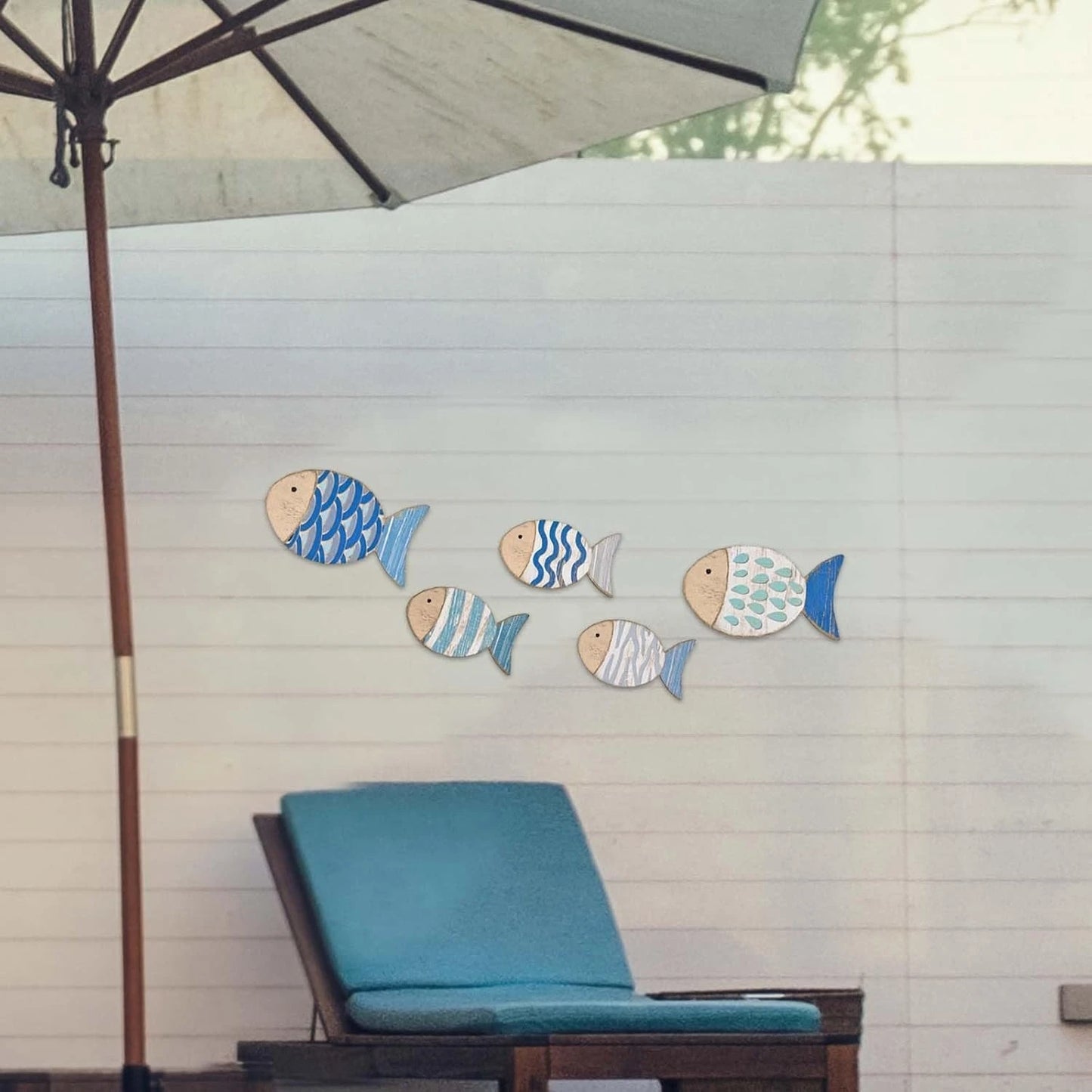 2D Wooden Fish Nautical Walls Beach Art Walls Hang Decorated Marine Themed Retro blue Fish Family Bathroom Pendants Gifts