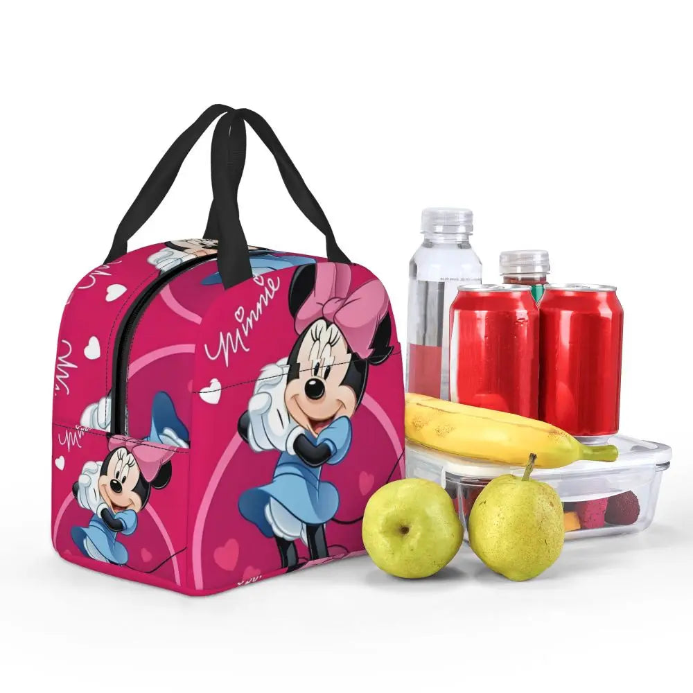 Custom Mickey Pink Minnie Mouse Lunch Bag Women Creative Design Cooler Warm Insulated Lunch Box for Kids School