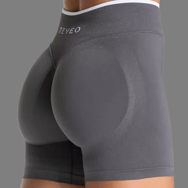 TEVEO Women's Color Block Yoga Shorts - Butt-lifting, Breathable, High-elasticity, Gym Workout & Running Shorts