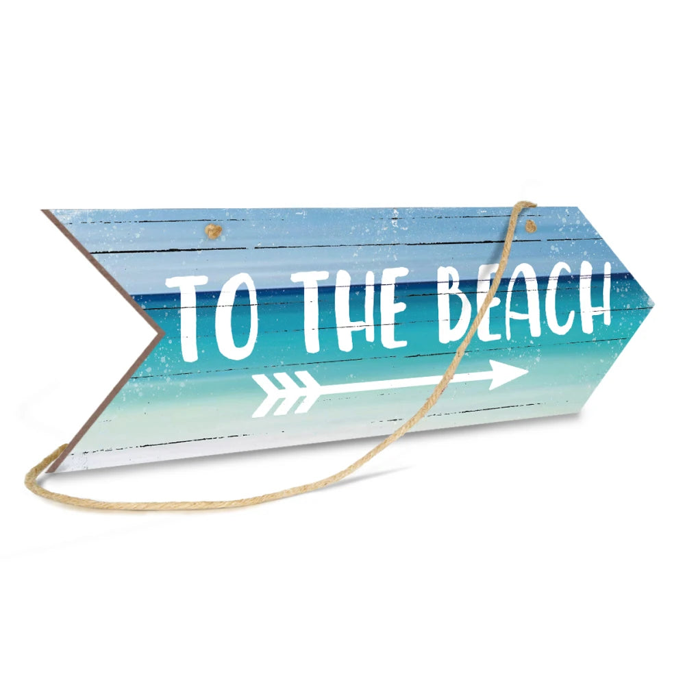 Putuo Decor 1pc To The Beach Arrow Wooden Sign, Wall Hanging Wood Decor Plate for Surf Camp House Living Room Porch Seaside