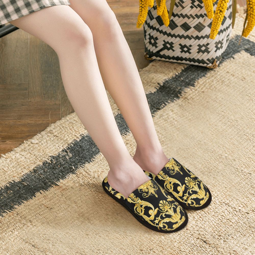 Custom Vintage Baroque Prints Greek Ornament Golden Meander Meandros Soft Scuff Memory Foam Slippers Women Hotel House Shoes