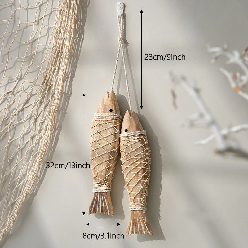 2pcs/set Hanging Wooden Blue Nautical Fish Beach Theme Decor for Home Mediterranean Style Decoration Wall Decoration
