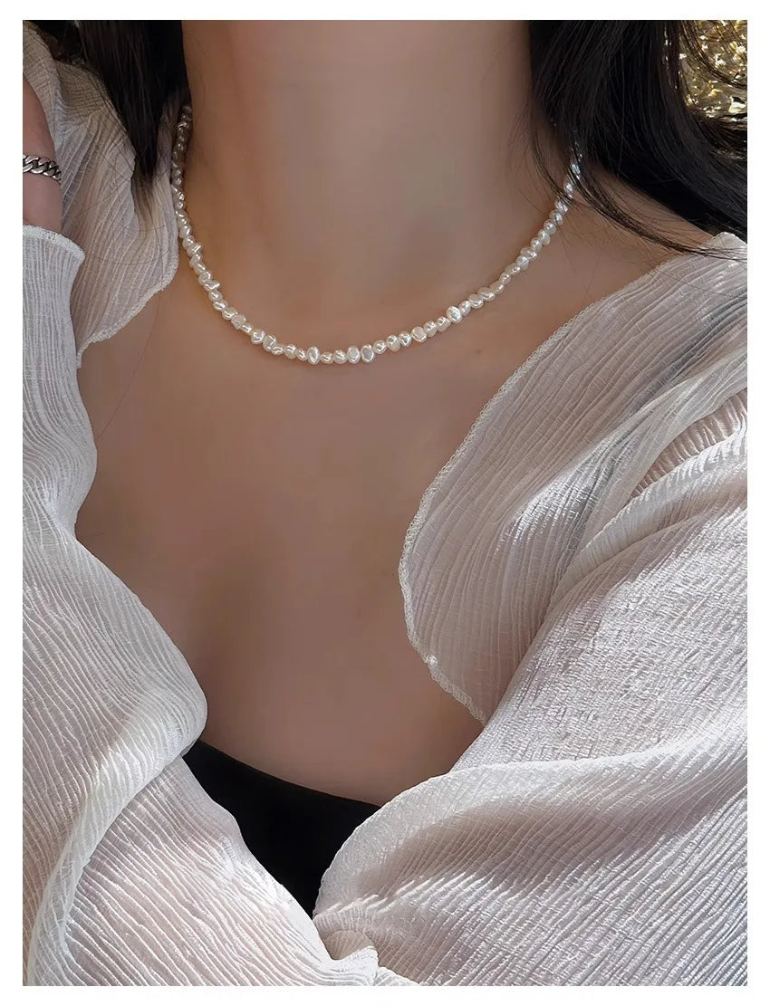 4-5mm Baroque Freshwater Pearl Necklaces with 5cm Extend Chain 925 Sterling Silver 38 45 50cm Necklaces Jewelry Gift 2026 New