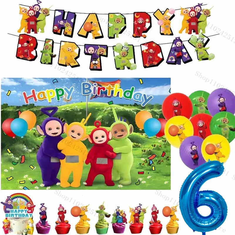 Teletubbies Birthday Party Decoration Tableware Set Paper Plates Balloons Banner Tablecloth For Kids Baby Shower Party Supplies