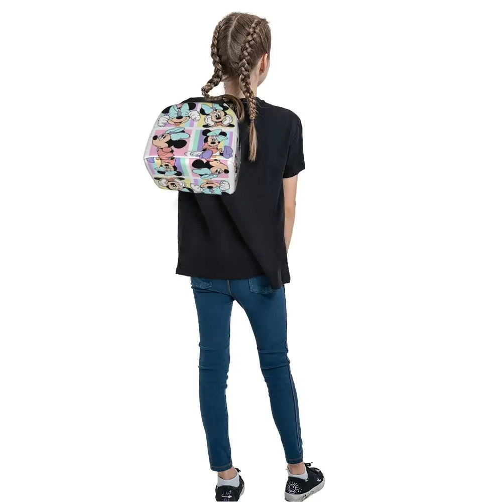 Custom Mickey Pink Minnie Mouse Lunch Bag Women Creative Design Cooler Warm Insulated Lunch Box for Kids School