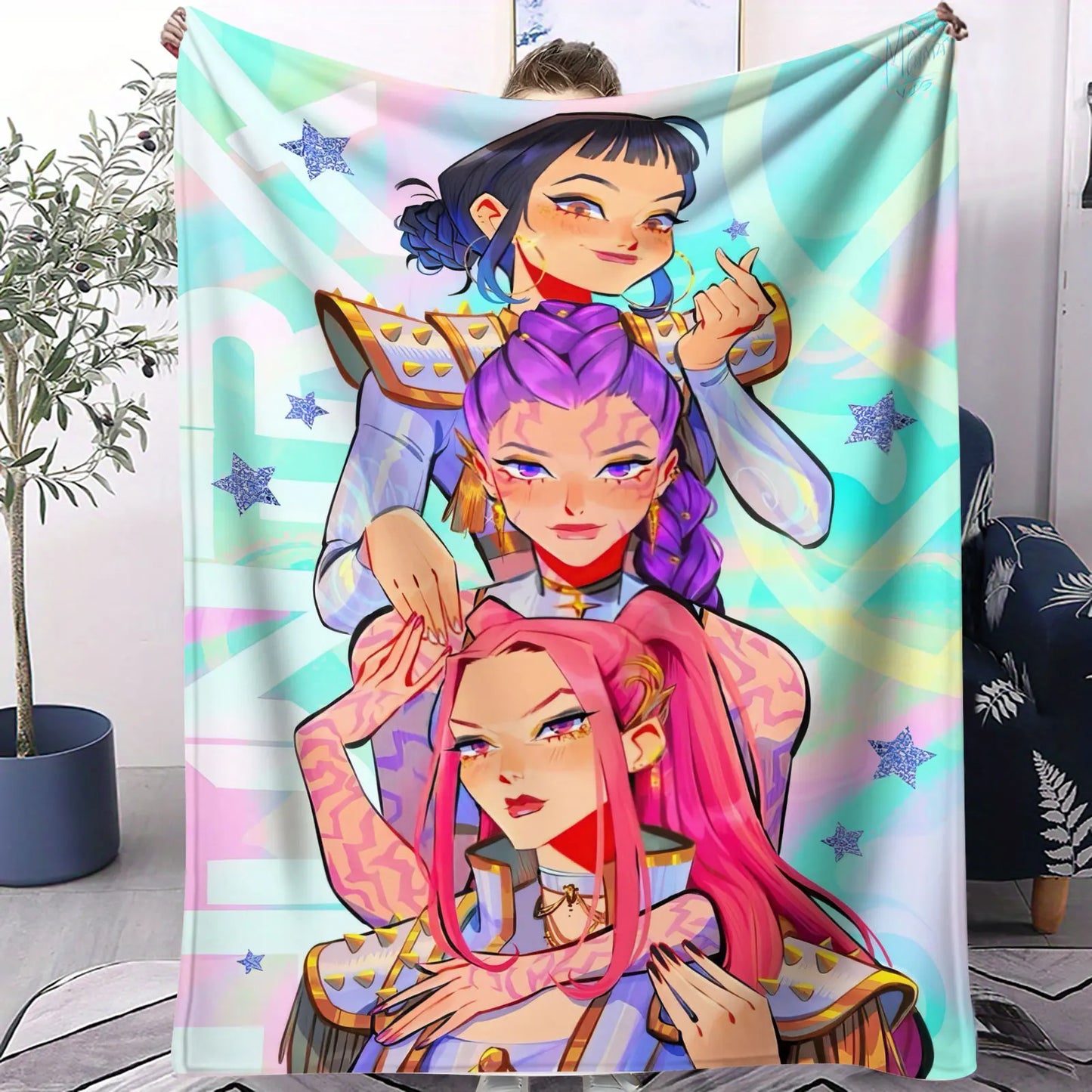 K Pop Demon Hunters Blanket Flannel Blanket Hot Anime Fan Gift Warm for Home Sofa Cover Camping Travel Multifunctional Blanket