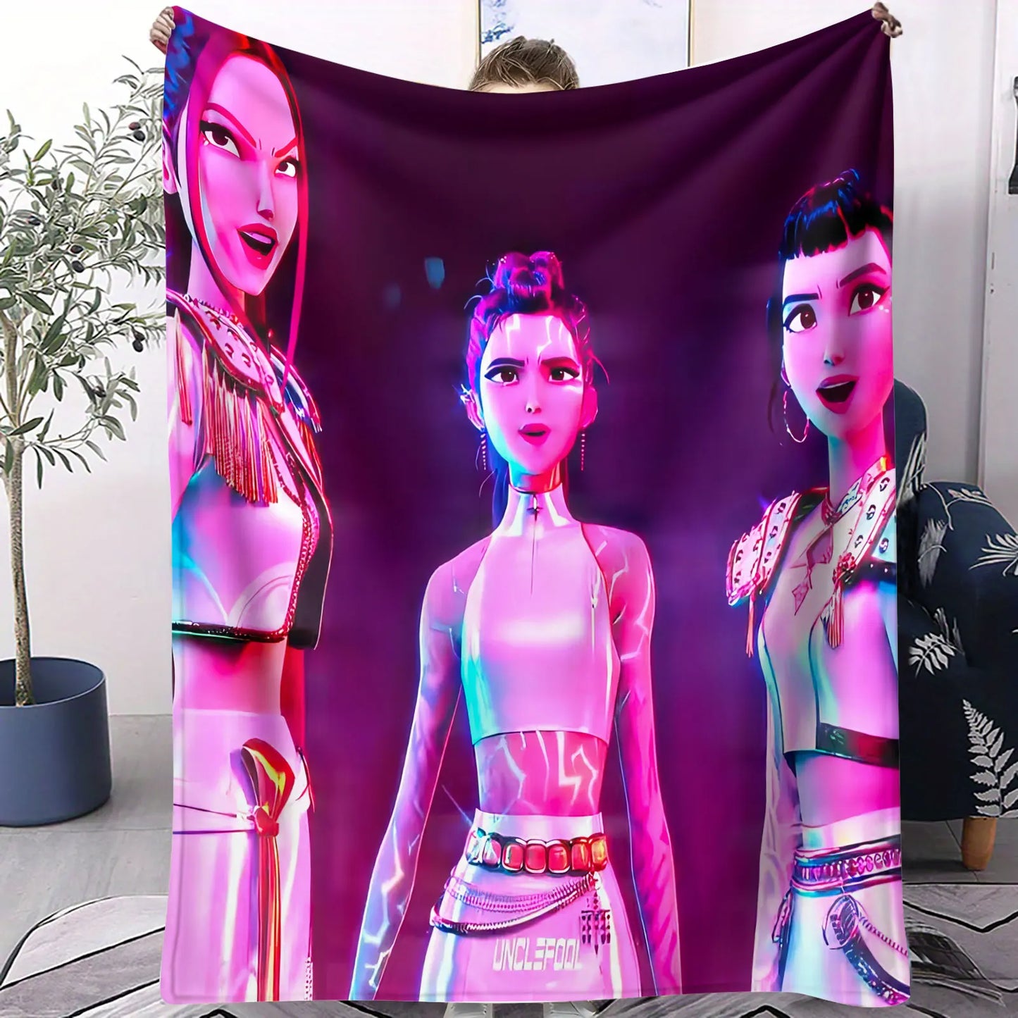 K Pop Demon Hunters Flannel Blanket Cyberpunk-style Plush Throw Blanket Fans Gift for Home Leisure Sofa Bed Cover Travel Camping