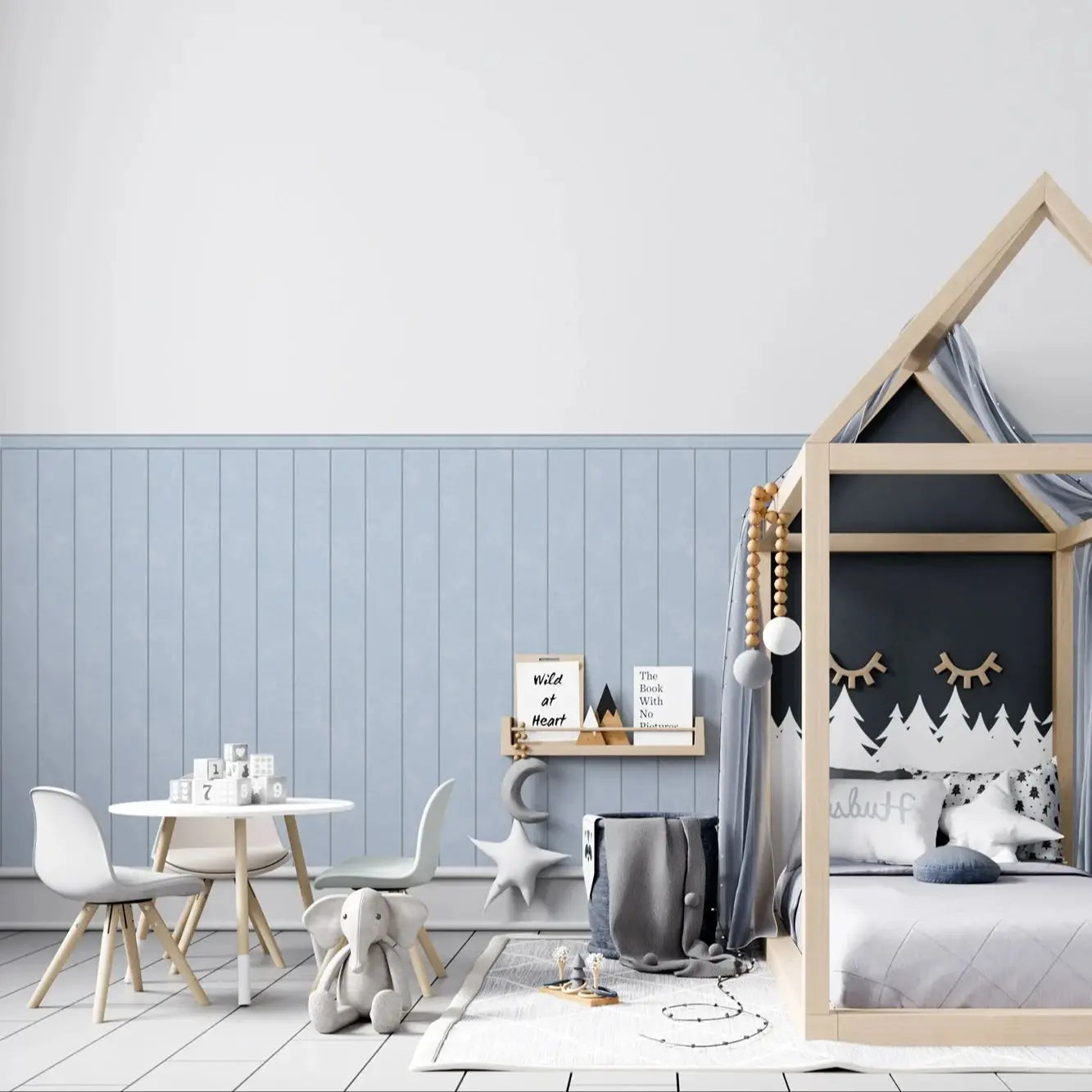 Blue Color Wallpaper Panelling,Bottom Wall Wallpaper For Children's Room, Peel and Stick  Wall Papers,Self-adhesive,50cm**112cm