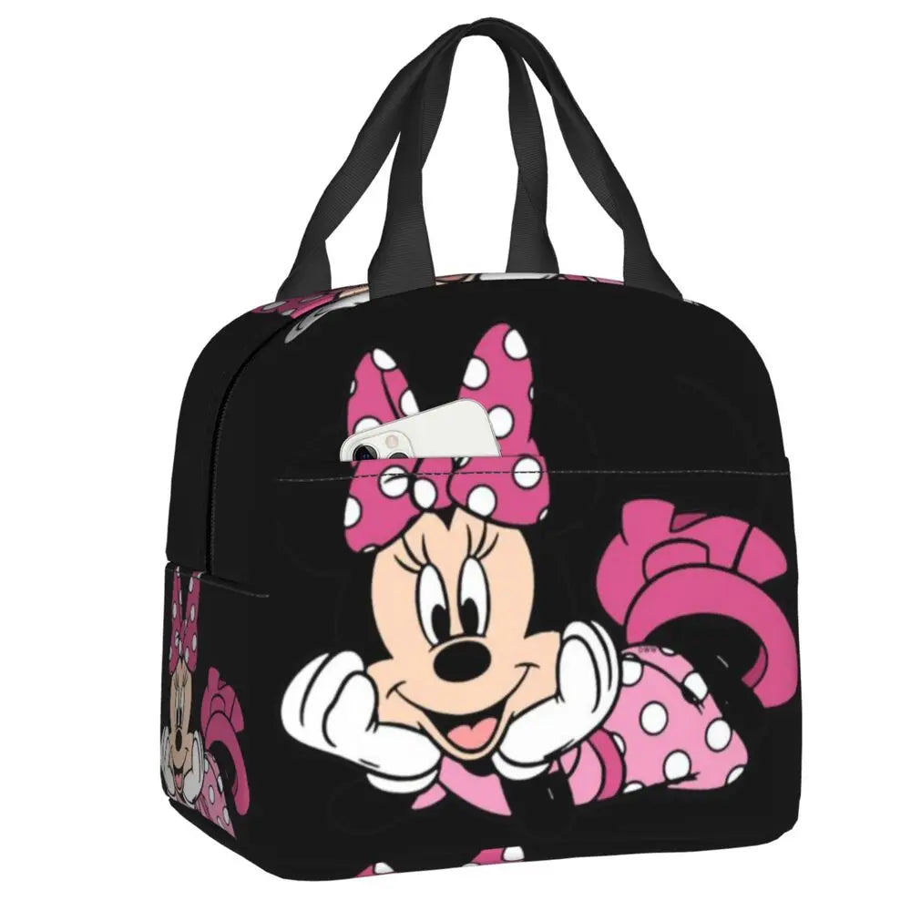 Custom Mickey Pink Minnie Mouse Lunch Bag Women Creative Design Cooler Warm Insulated Lunch Box for Kids School