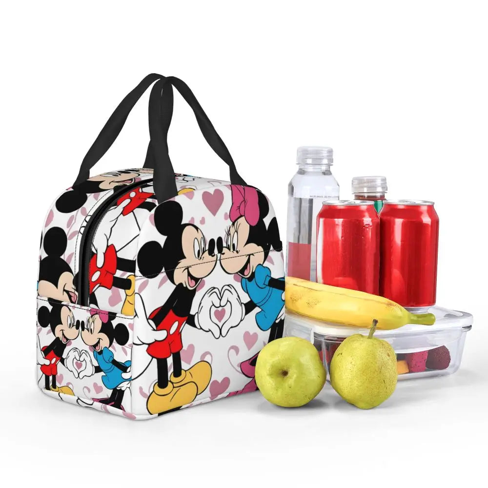 Custom Mickey Pink Minnie Mouse Lunch Bag Women Creative Design Cooler Warm Insulated Lunch Box for Kids School