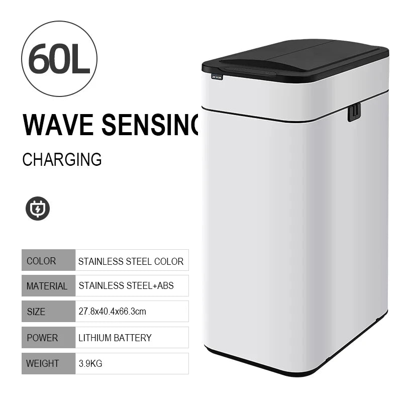 Smart Trash Can 15L 20L 30L 40L 50L 60L Stainless Steel Waste bin High Trash Cans Garbage Bin for Kitchen Trash Can Wastebasket