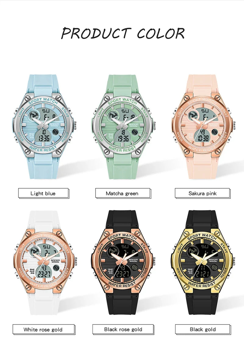 SANDA Girl Electronic Top Brand G Style LED Digital Watch Women Sport Chronograph Lady Quartz Wristwatch 50m Waterproof Female