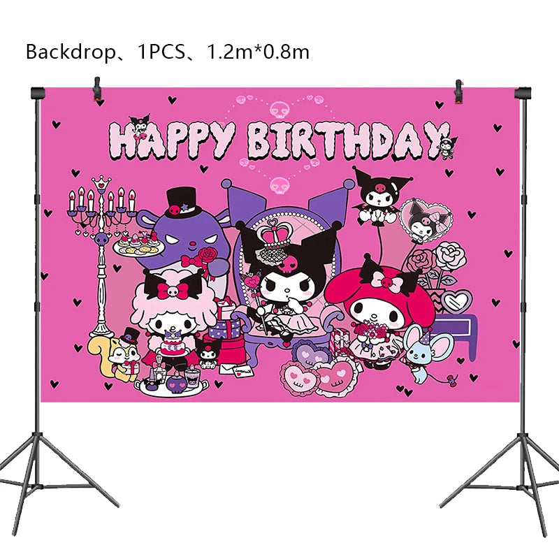 Kuromi Birthday Party Decoration Backdrop Disposable Tableware For Kids Event Supplies Latex Foil Balloons Banner