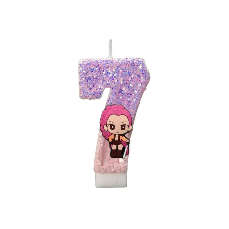 Cartoon Cute Girl Group Hunters Digital Candle Number 0-9 Kids Birthday Cake Decoration Supplies Party Accessories Supplies