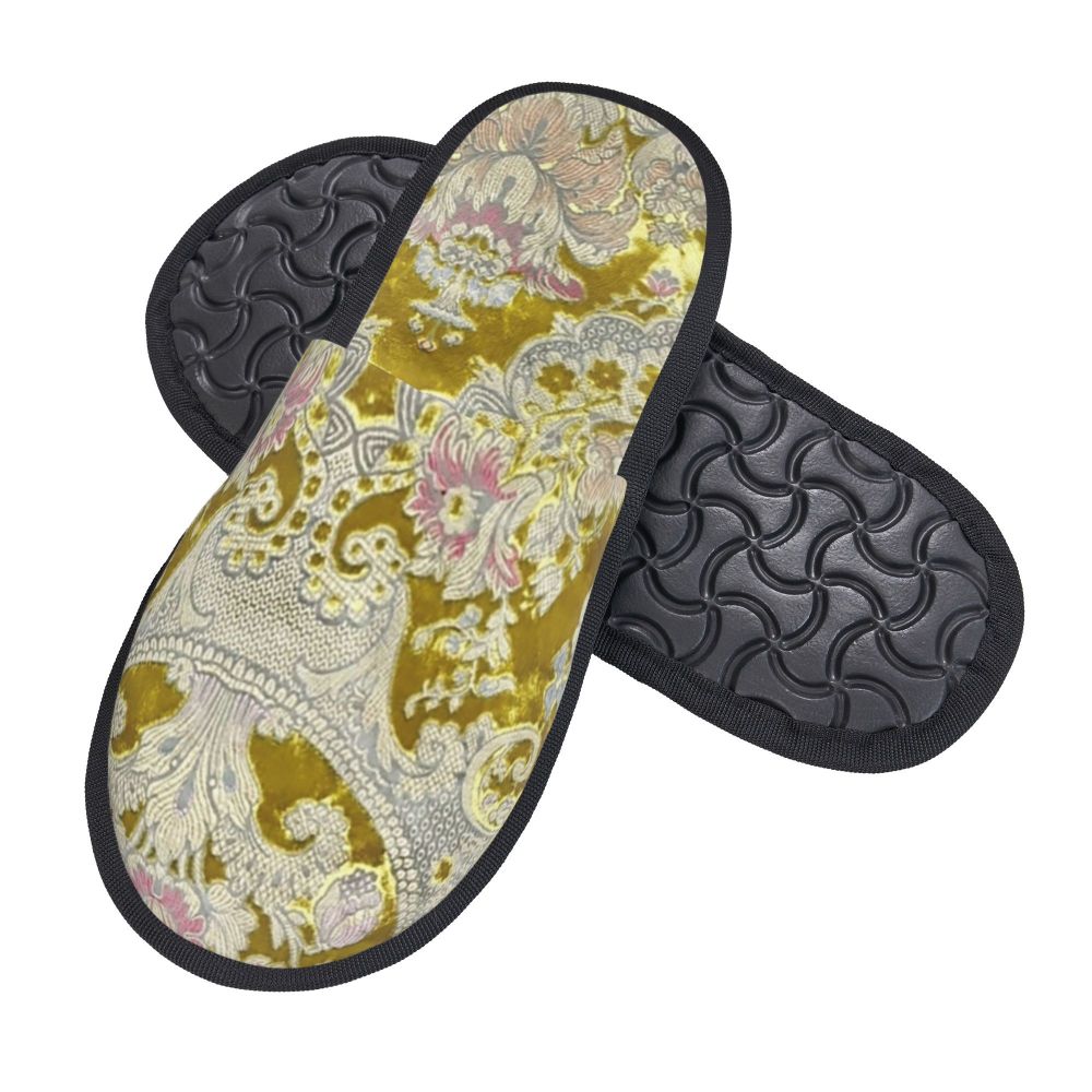 Custom Vintage Baroque Prints Greek Ornament Golden Meander Meandros Soft Scuff Memory Foam Slippers Women Hotel House Shoes