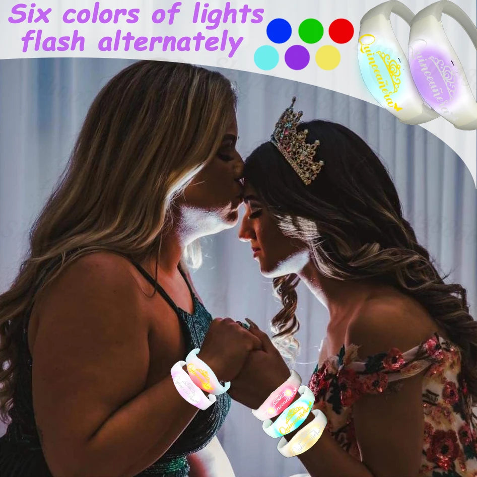 30-200Pcs Quinceanera Music & Sound Activated LED Bracelet Glow Recuerdos Para 15 Años XV Quinceañeras decorations Party Favors