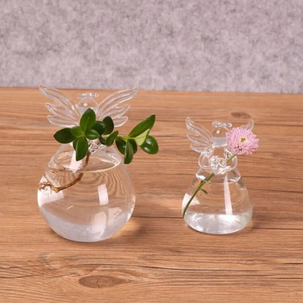 Cute Angel Glass Vases Creative Clear Glass Hanging Vase Flower Plant Stand Hanging Hydroponic Vase Home Office Wedding Decor