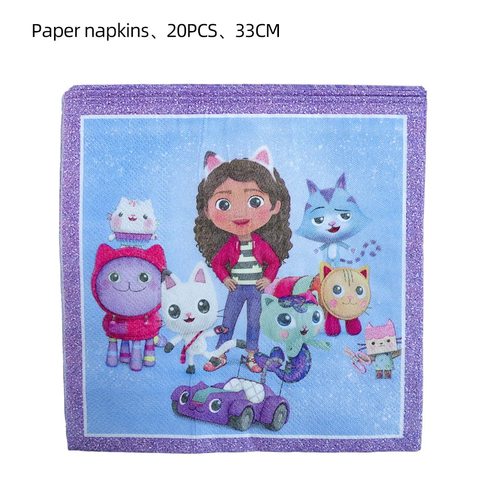 Disney Gabby Dollhouse Birthday Party Decoration Balloon Napkins Children's Disposable Tableware Theme Party Supplies Kids Gifts