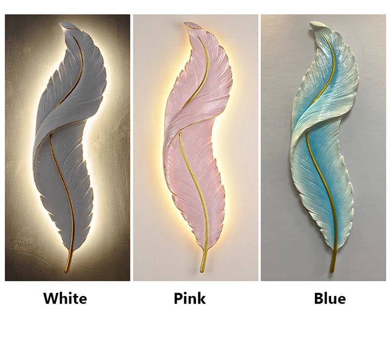Nordic feather wall lamp, living room, bedroom, headboard, foyer, creative feather lamp, resin aisle, minimalist background ligh