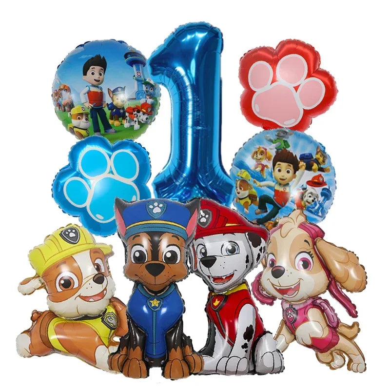 9pcs Cartoon Paw Patrol Foil Balloon Digital Number Supplies Rescue Dog Childrens Birthday Party Decoration Baby Gift Chase Skye