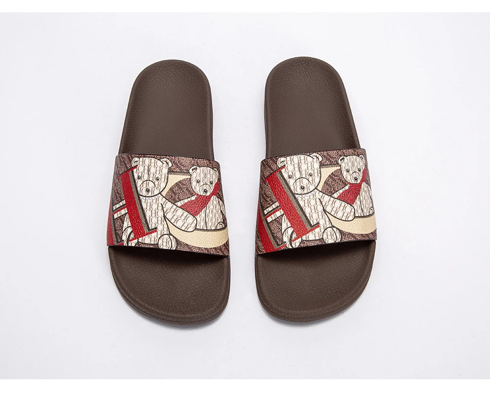 Fashionable Classic Simplicity Women's New 2024 Slippers PVC Material Letter Printing Outdoor Casual Flat Bottom Slippers