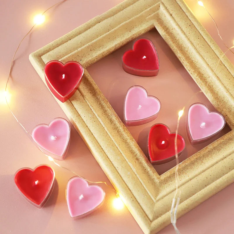 9Pcs Scented Aromatic Candle Smokeless Light Tea Wax Candles Gift Heart-Shape Wedding Festival Party Home Decoration Supplies