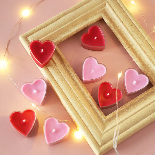 9Pcs Scented Aromatic Candle Smokeless Light Tea Wax Candles Gift Heart-Shape Wedding Festival Party Home Decoration Supplies