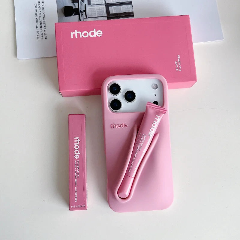 RHODE lip gloss, suitable for iPhone 11/13/14/15/16/17 Pro Max Plus, makeup lip gloss silicone protective cover, with lip gloss