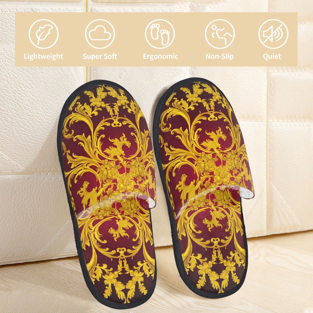Custom Vintage Baroque Prints Greek Ornament Golden Meander Meandros Soft Scuff Memory Foam Slippers Women Hotel House Shoes