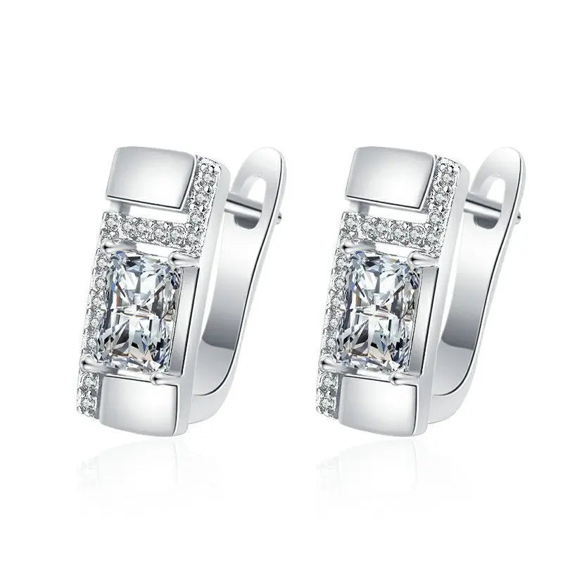 925 Sterling Silver Earrings Jewelry High Quality Retro Simple Pattern Purple White Zircon Earrings Hot Sale
