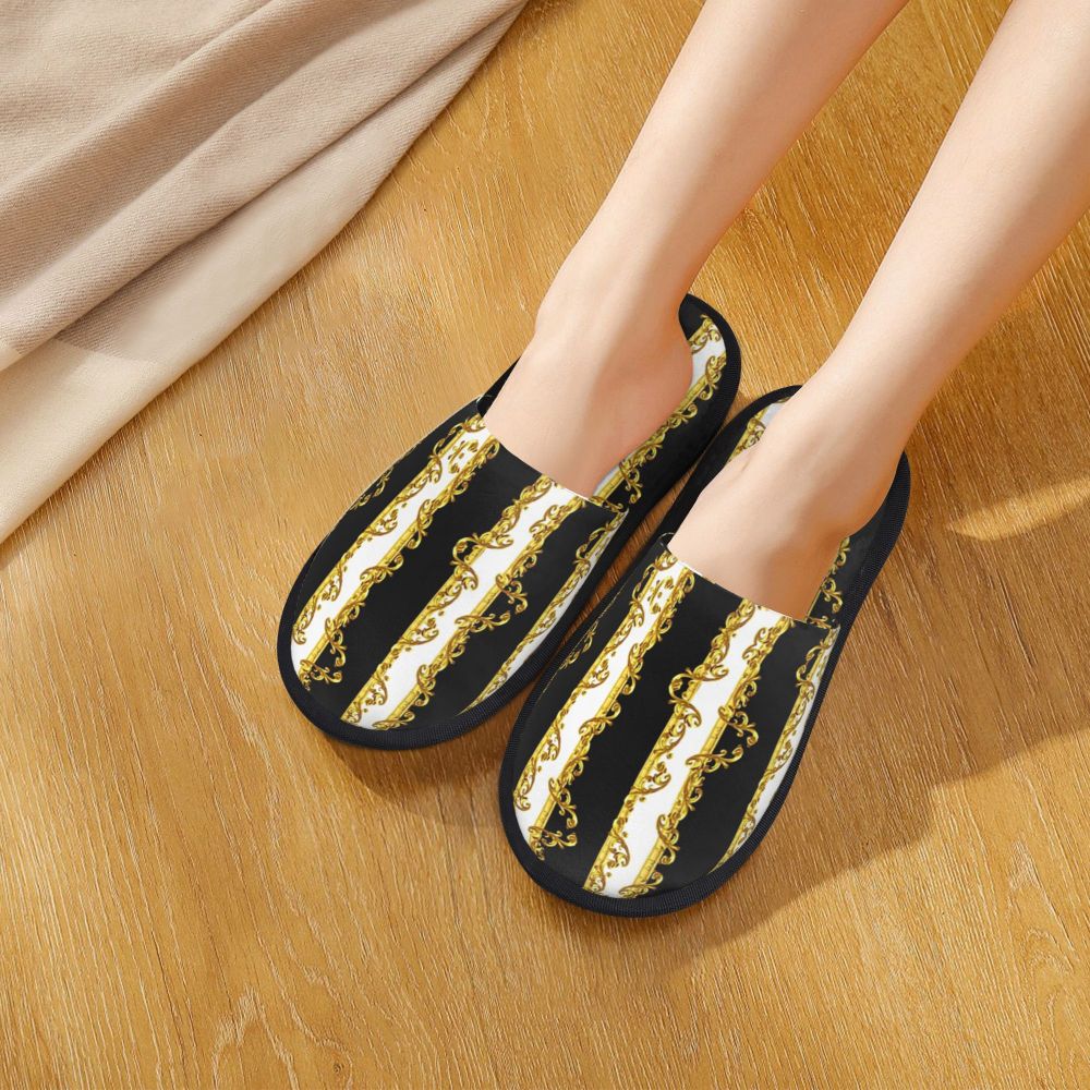Custom Vintage Baroque Prints Greek Ornament Golden Meander Meandros Soft Scuff Memory Foam Slippers Women Hotel House Shoes