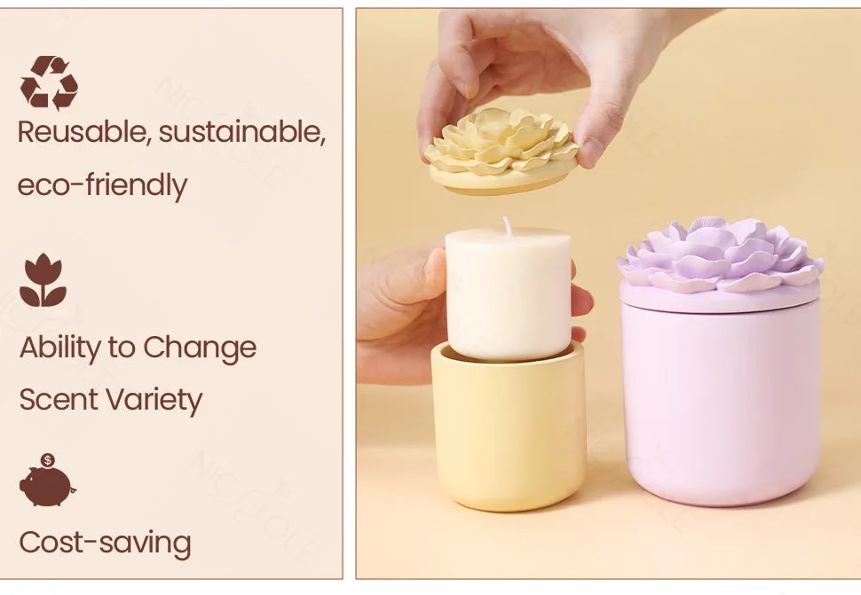 Nicole Camellia Candle Jar Jesmonite Silicone Mold Reusable Candle Refill Mold DIY Flower Concrete Gypsum Mould
