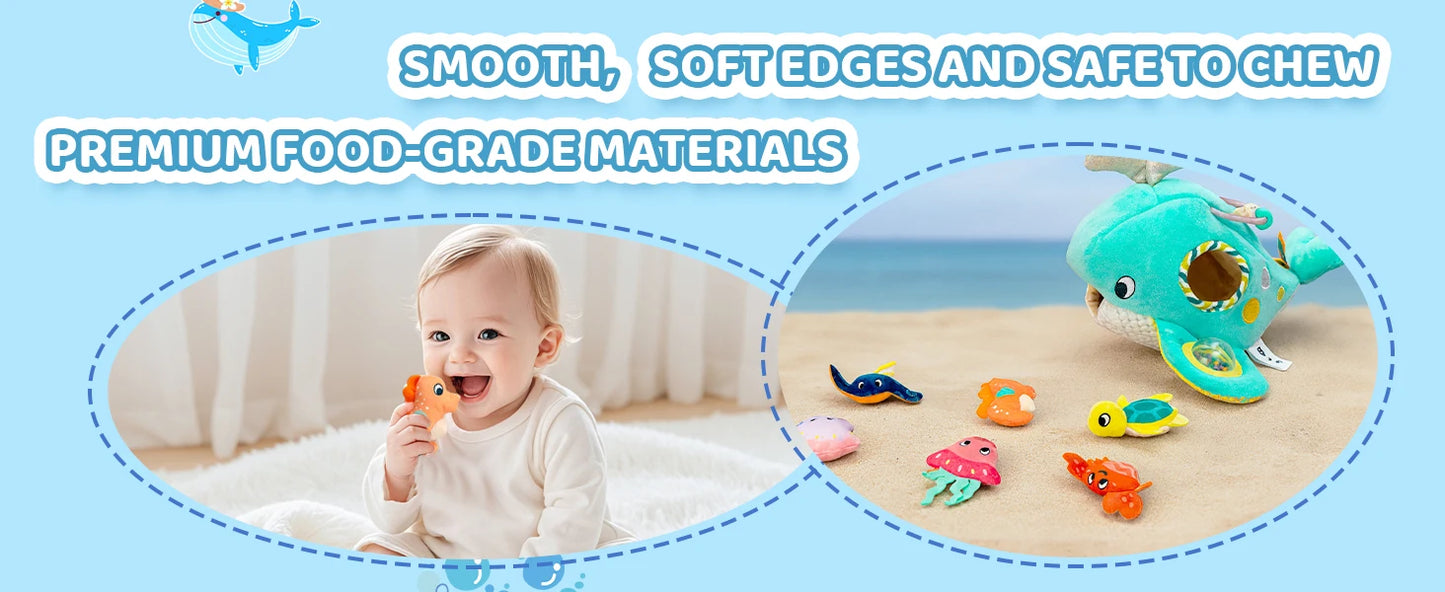 Baby Toys 6-12 Months Soft Baby Beehive with 5 Sensory Bee Rattle Mirror Crinkle Squeaker Busy Montessori Soft Toy for Toddlers