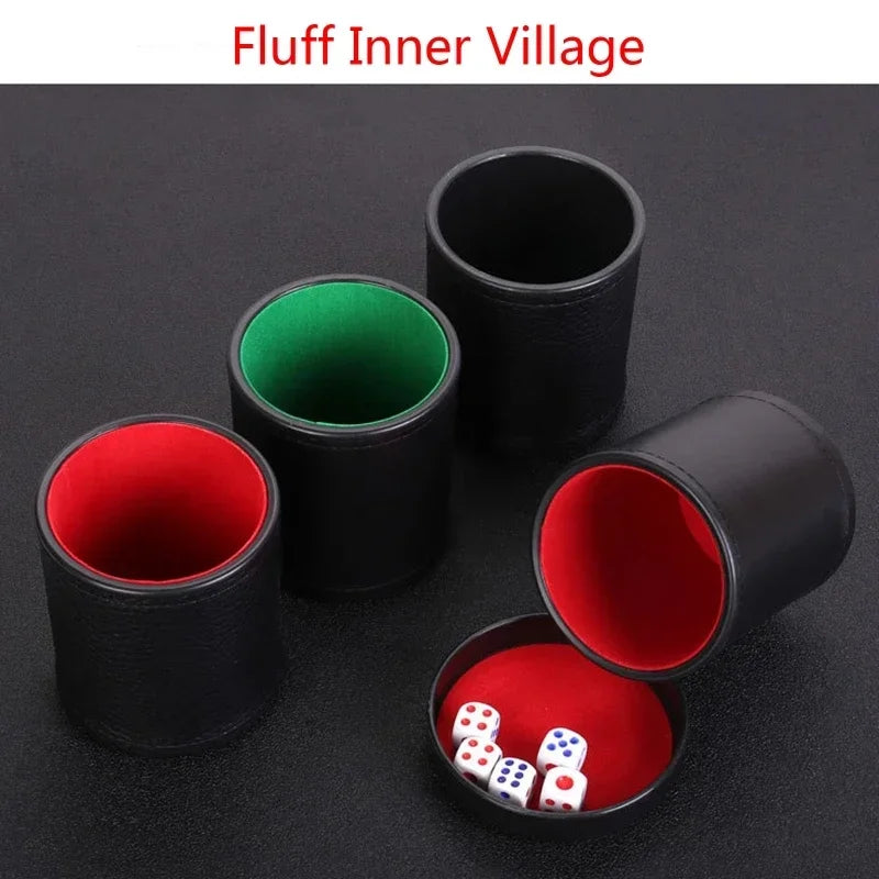 Dice Cup Set with Lid - Green/Red Felt Lined Quiet Rolling for Liars Dice/Farkle/Yahtzee, PU Leather Board Game Shaker