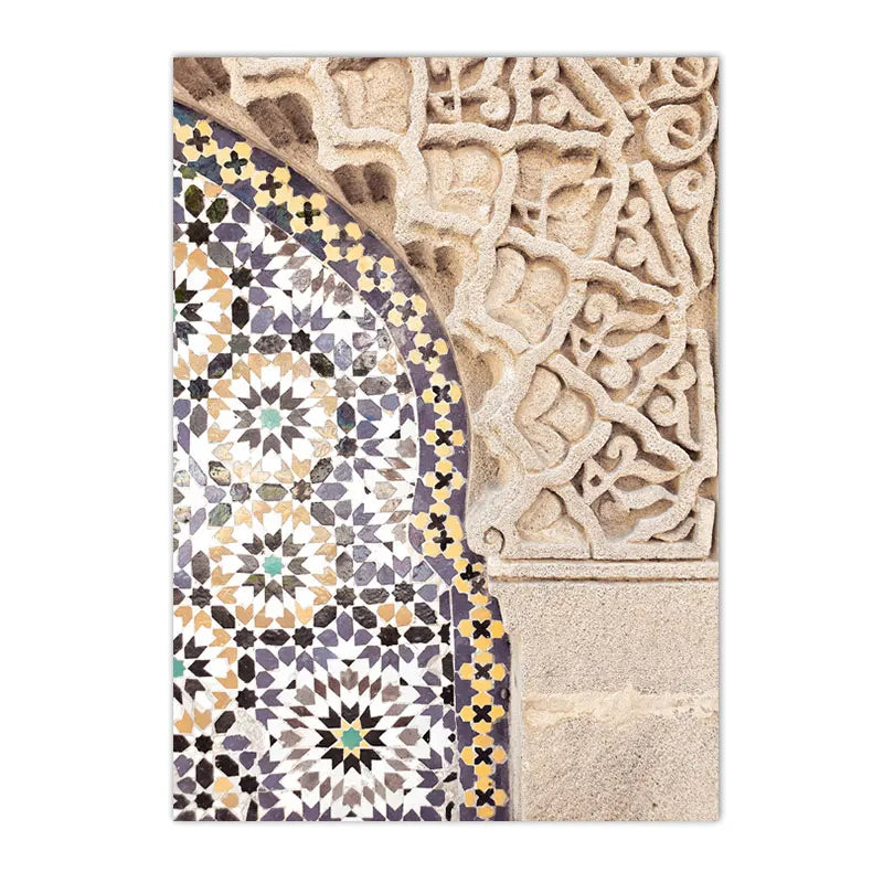 Morocco Architecture Islam Canvas Art Print Beige Flower Palm Tree Painting Ayatul Kursi Muslim Poster Wall Pictures Home Decor