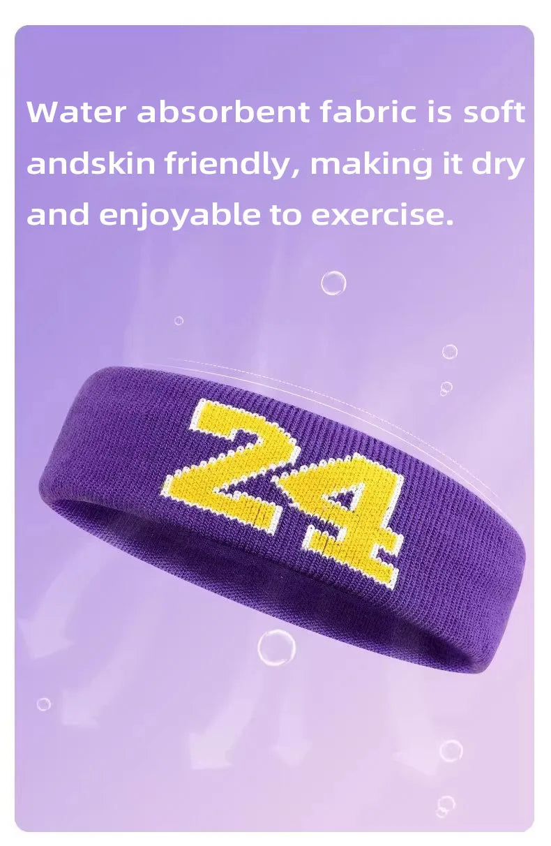 Cotton Athletic Headband Number 24 Elastic Sweatband Protection Basketball Tennis Sport Adult Kids Gym Fitness Sweat Hair Band