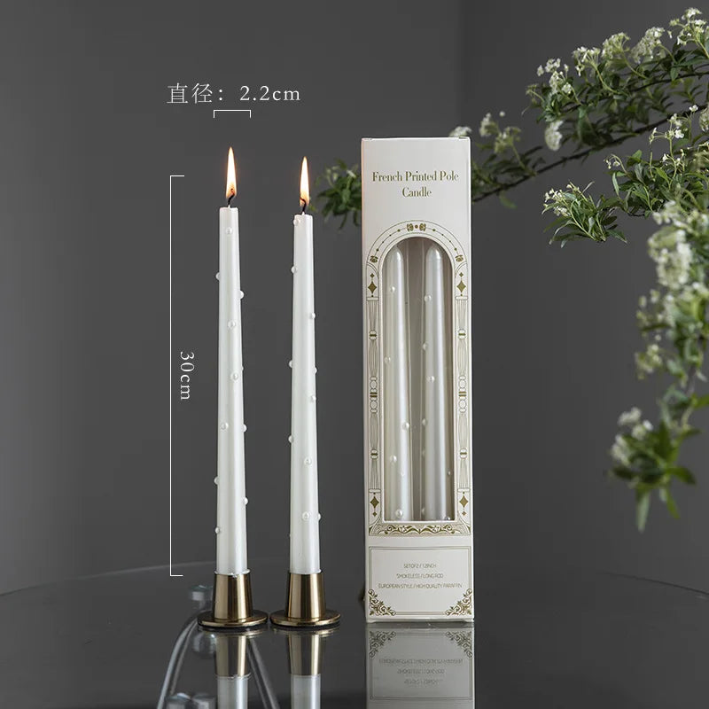 Long Decorative Candles White Pearl Taper Candles Gifts Guests for Wedding Luxury Home Decoration