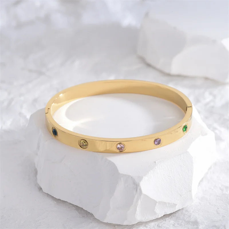 2023 New Design Gold Color Zircon And Cross Nut Nail Bracelet Gold & Bangle For Woman Stainless Steel Screw Brand Jewelry