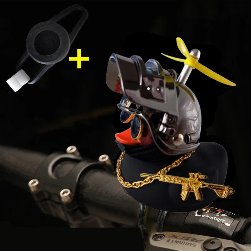 Car Cute Little Yellow Duck With Helmet Propeller Wind-breaking Wave-breaking With Toy Gun Duck Bike Motorcycle Auto Accessories