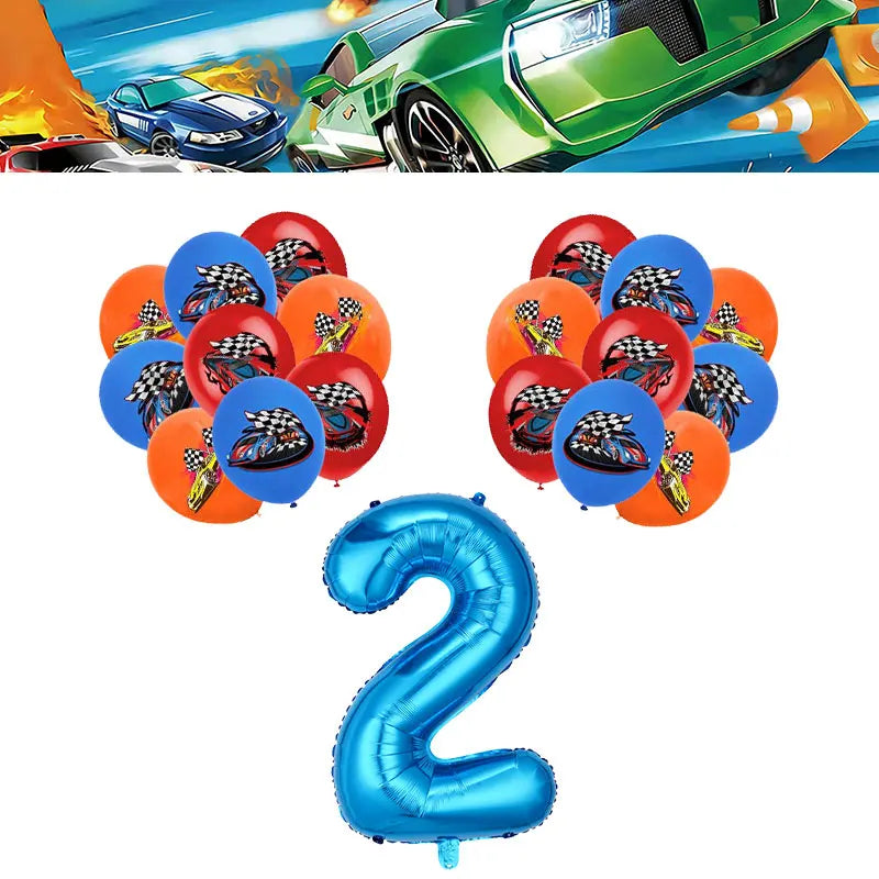 Happy Wheels Birthday Birthday Party Supplies Hot Race Car Theme Tableware Set Cups Plates Balloons Gift Bags for Kids Boys ﻿