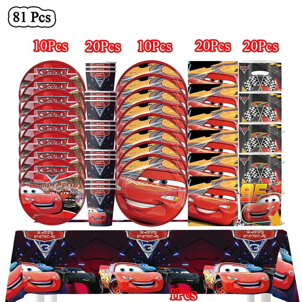 Disney Cars Birthday Decoration, Cartoon, Lightning Mcqueen, Paper Plates, Napkins, Cups, Balloon, Event Supplies, Baby Shower