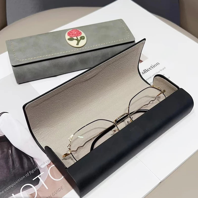 Vintage Fashion Rose Pattern Glasses Case Sunglasses Eyewear Storage Box Unisex Anti-Pressure PU Leather Eyeglasses Bag