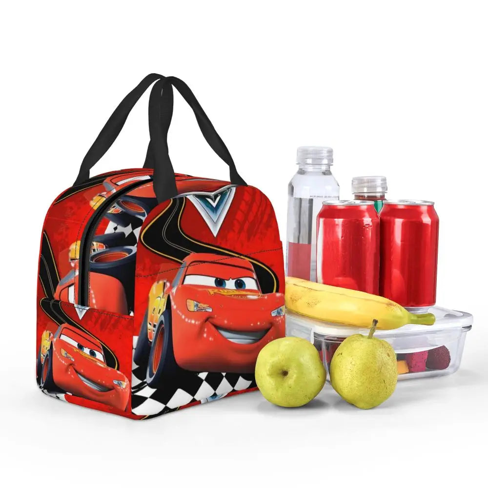 Custom Car 95 Lightning Mcqueen Insulated Lunch Bag for Women Resuable Racing Car Thermal Cooler Bento Box Office Picnic Travel