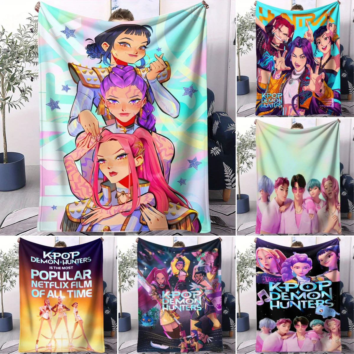 K Pop Demon Hunters Blanket Flannel Blanket Hot Anime Fan Gift Warm for Home Sofa Cover Camping Travel Multifunctional Blanket