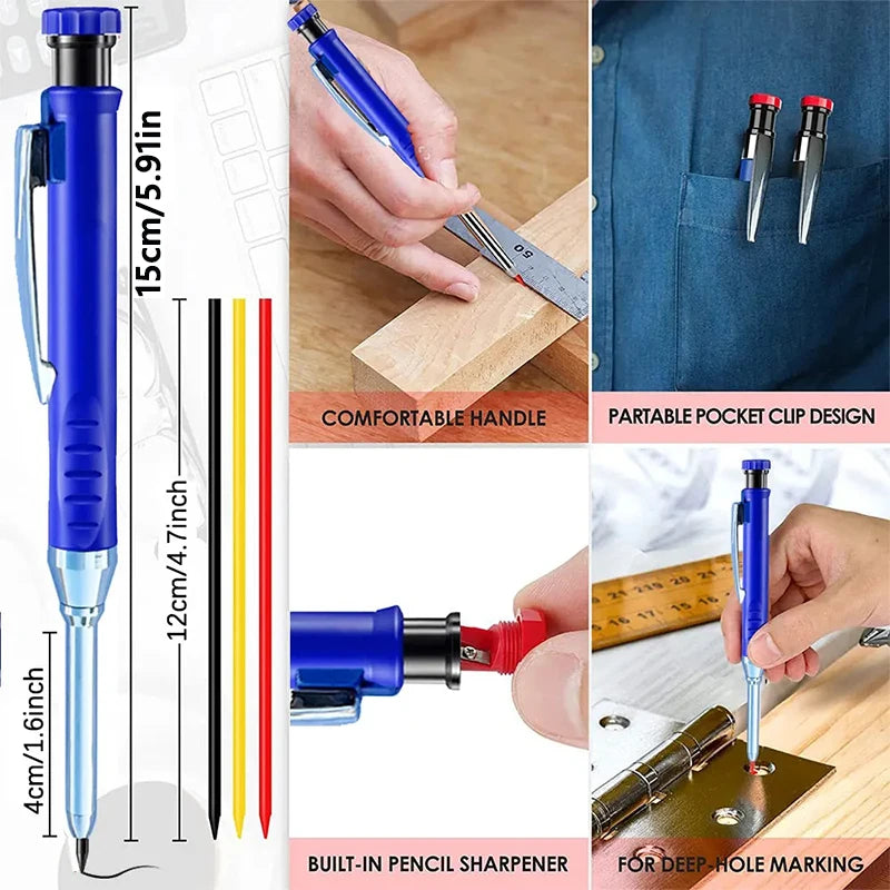 Professional Woodworking Pencil Card Set with 2.8mm Refills Lead, Deep Hole Marking and Drawing Tool, for Carpenters Engineering