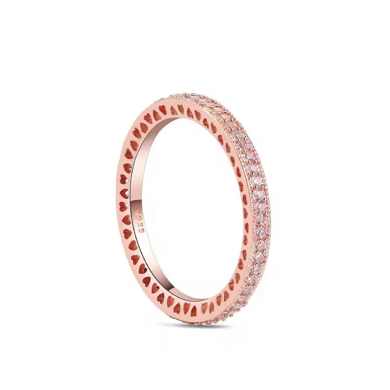 18K Rose Gold Plated 925 Originales Silver SilverLock To Love Heart Stone Wedding Luxury Ring Set For Woman Jewelry Party Gift