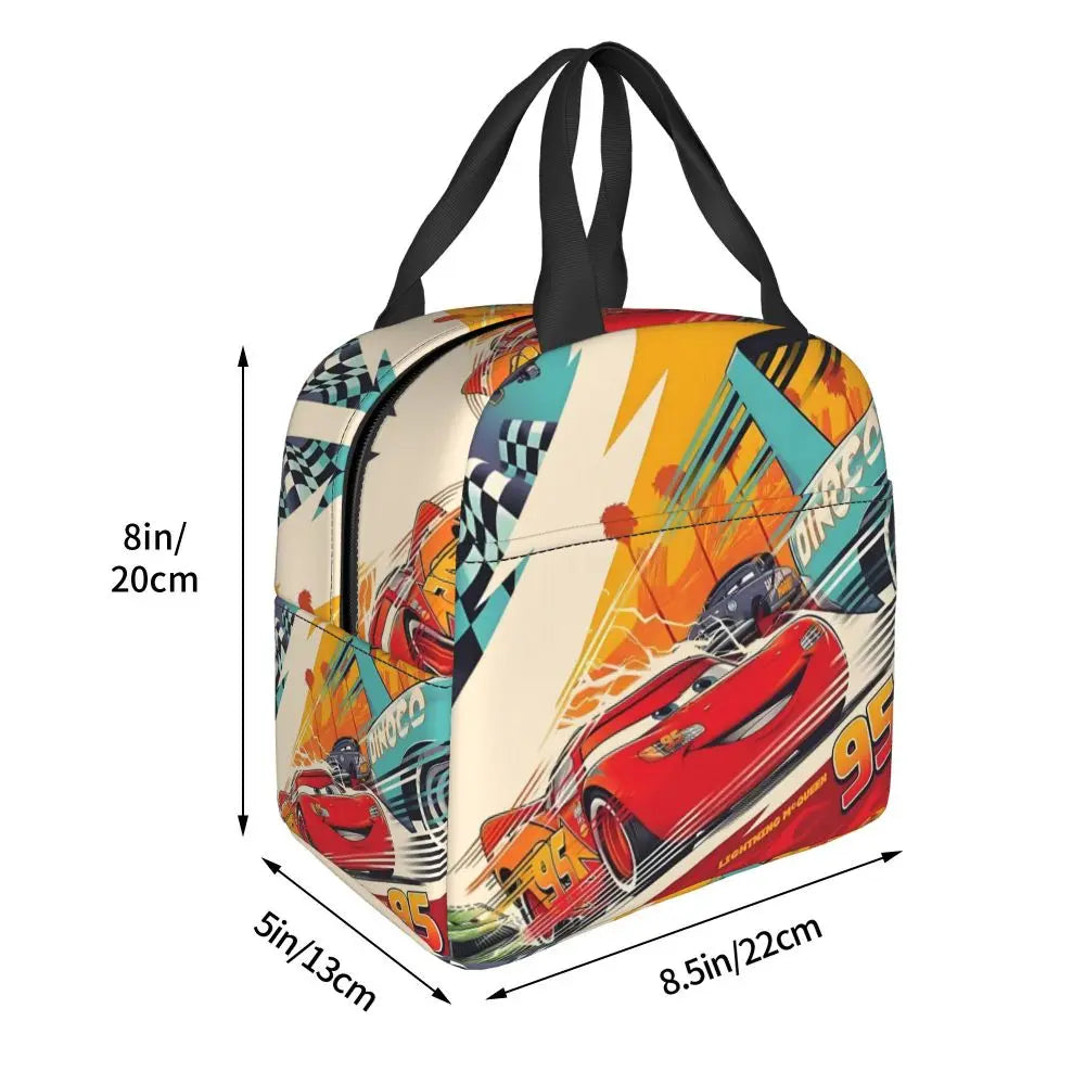 Custom Car 95 Lightning Mcqueen Insulated Lunch Bag for Women Resuable Racing Car Thermal Cooler Bento Box Office Picnic Travel