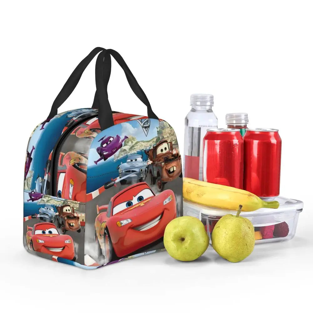 Custom Car 95 Lightning Mcqueen Insulated Lunch Bag for Women Resuable Racing Car Thermal Cooler Bento Box Office Picnic Travel